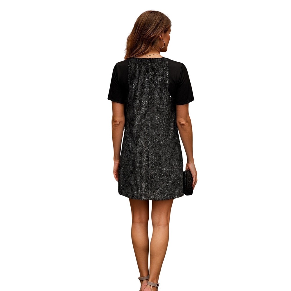 French Connection Sequin Beaded Mini Dress Black Metallic Y2K Party 4 - Picture 3 of 12